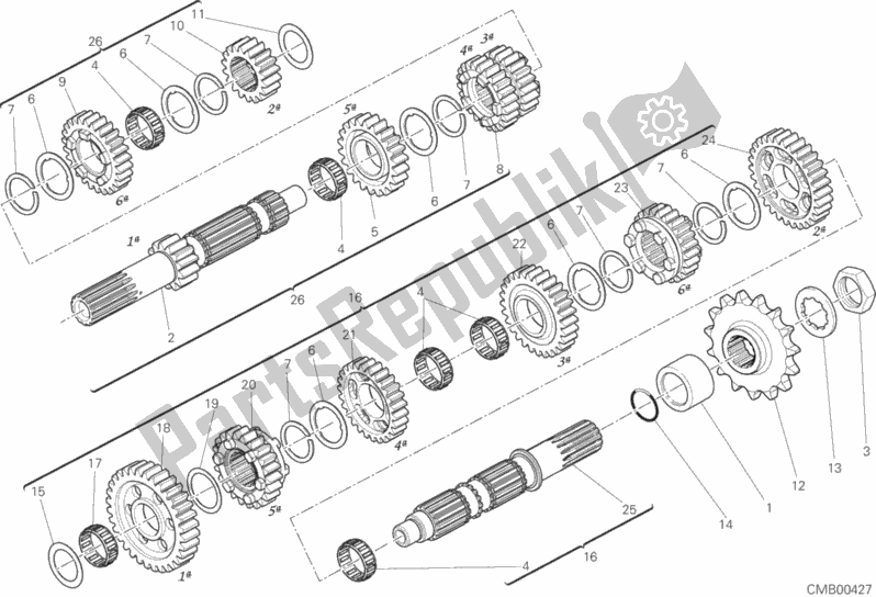 All parts for the Gear Box of the Ducati Monster 821 Dark USA 2015